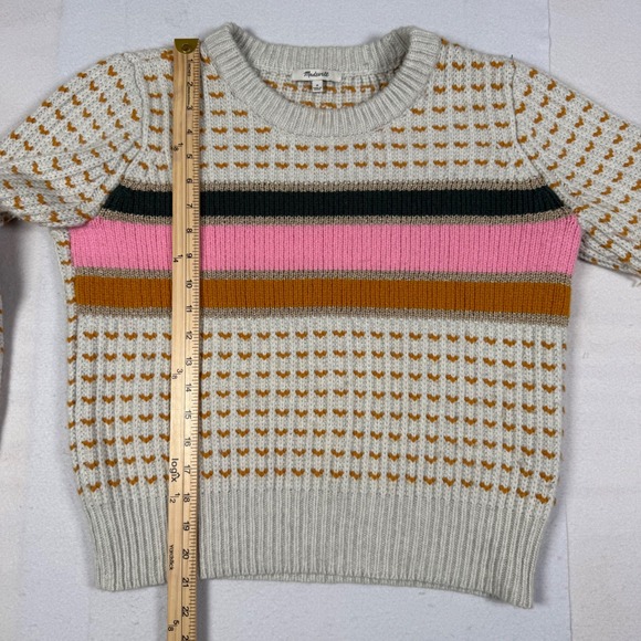 Madewell Merino Wool Alpaca Blend Striped Heart Crewneck Sweater Metallic Medium - Picture 6 of 9